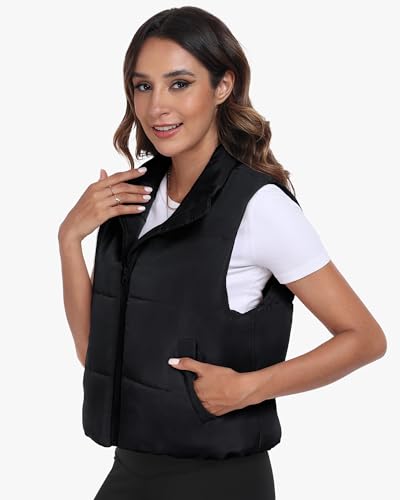 Memorose Puffer Vest for Women Winter Outwear Jacket Cropped Sleeveless Lightweight Fashion Fall Coat with Pockets2