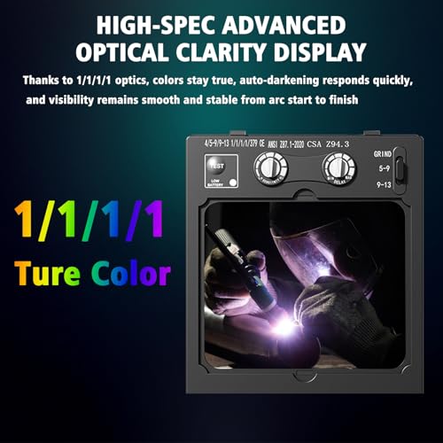 VORITO Welding Helmet Auto Darkening Welding Hood 1/1/1/1 Optical Clarity,Large Viewing Screen,True Color Solar Powered,4 Arc Sensor Wide Shade 4/5-9/9-13 Welding Mask with for TIG MIG ARC by VORITO - Image 3