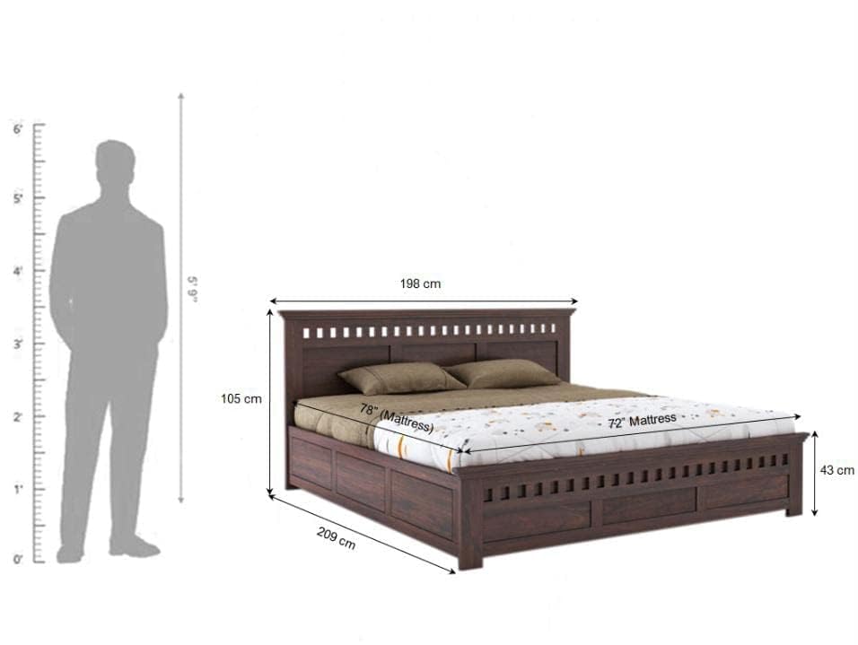Image of TG Furniture Sheesham Wood King Size Bed with Storage | Wooden Double Bed with Box Storage for Bedroom & Hotel | Platform Cot Bed Palang | 78 X 72 | Walnut Finish