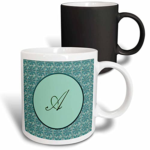 3dRose Letter A floral pattern teal green 11oz Magic Transforming Mug