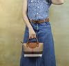 Cartera de mano Mini Plaid con ribete de cuero para mujer, bolso cruzado 6