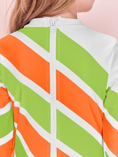 Image of Girls Long Sleeve One Piece Swimsuit Kids Multicolor Rash Guard Zipper Bathing Suits 5-14 Years