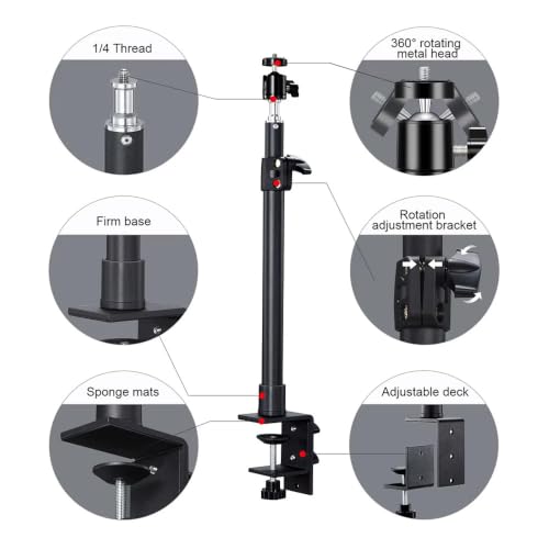 Image of Brolaviya Desk Stand with 1 /4 inch Screw Mount, Adjustable Desktop Mount for Mobile, Ring Light, Camera, Webcam & LED Video Light, 360 Ball Head, Metal Table Clamp Stand for Live Streaming & Recording