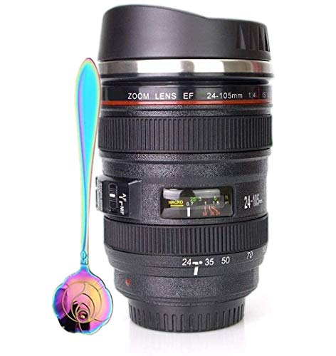 Bestic Camera Lens Coffee Mugs,Comes with Stainless Steel Reusable Spoon,Sipping Lid,Food Grade Materials,Photographer Camera cup,Novelty Gifts for Friends