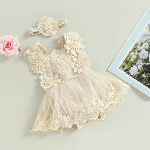 Infant Newborn Baby Girl Lace Romper Dress Floral Lace Outfits Summer Toddler Clothes Jumpsuit with Headband3