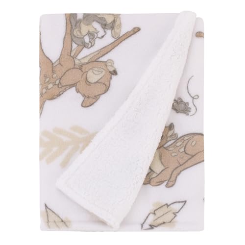 Image of Disney B is for Bambi Tan, Gray, and White Super Soft Plush Sherpa Baby Blanket