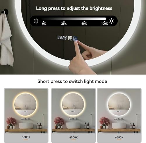 Miroir rond de salle de bain avec écran tactile anti-buée pour un reflet net - 4