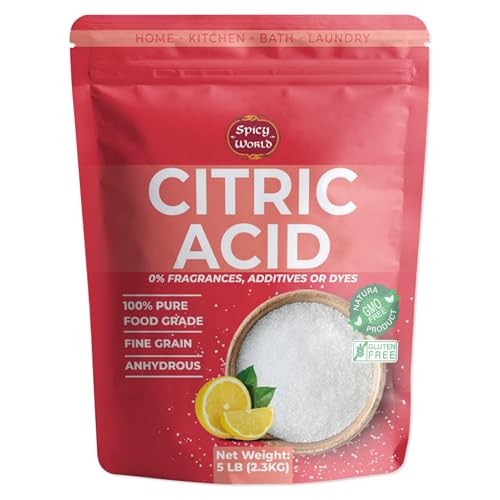 Pure Citric Acid 5 LB Bulk Bag - 100% Natural, Food Grade, Non-GMO - Citric Acid Powder for Cleaning, Bath Bombs, Preserving | Fine Granular | Premium Quality by Spicy World