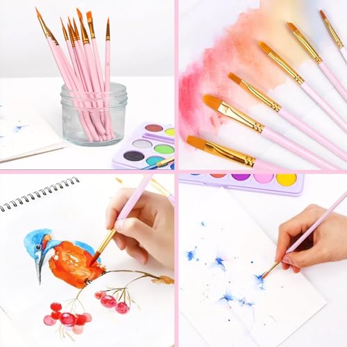 AROIC Painting Brushes Set, 10 Packs /100 Pieces, Nylon Brush Head, Suitable for Oil and Watercolor, Perfect Suit of Art Painting, Best Present for Painting, Pink by AROIC - Image 7