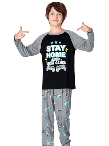 Tebbis 2-Piece Cozy Pajamas For Little/Big Trendy Boys Black Skateboarding Long Sleeves Soft PJs Set Kid Size 6-184