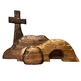 HOMELEX Empty Tomb Easter Scene, 4pcs Wooden Tomb Set Handmade Jesus Nativity Scene and Cross Easter Decorations for Home Office