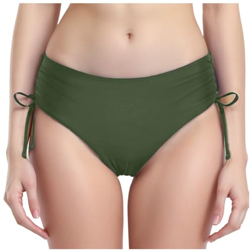 Women's Bikini Bottoms Solid Ruched Side Tie Low Waisted Swim Briefs Bottom Swimming Sports Bathing Suits Swimwear Shorts Bikini Thong Bottom Swimsuit Quick Drying Beachwear for Women UK (Green, M)