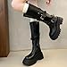 Womens Cowboy Boots:Fashion Biker Style Knee High Booties Round Toe Platform Chunky Heel Footwear Cowboy Cowgirl Shoes Fall Winter(Black,Size7.5)