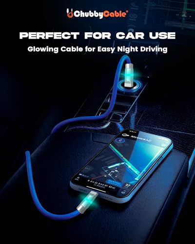 Image of chubbycable 100W USB A to C Charge Cable with LED Light, Black, 1.64 FT | 45,000+ Bend Tested, 480Mbps Data Transfer, E-Marker Safety Chip, 6mm Extra Thick, Tangle-Free Design