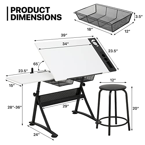 image for MoNiBloom Art Deco Drafting Table, Height-Adjustable, Tiltable Tableto