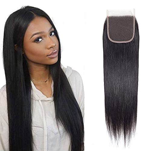 RDFIZZ Brazilian Straight Closure Human Hair Free Part 4X4 Closure 100% Unprocessed Virgin Human Hair closure only Straight Swiss Lace Closure Natural Color 10 inch