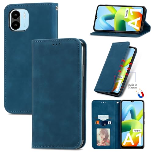 Cracedily Handyhülle für Xiaomi Redmi A2 / Redmi A1 Hülle Klapphülle Premium Lederhülle Klappbar Flip Case Tasche Magnet Kartenfach Standfunktion Klapphülle Schutzhülle für Redmi A2 Blaugrün