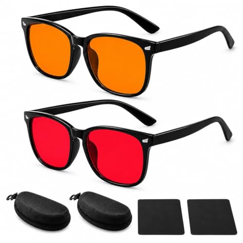 Image of XLTXWD 6Pcs Red Light Glasses, Red Lens Glasses with Black Frames & Cases