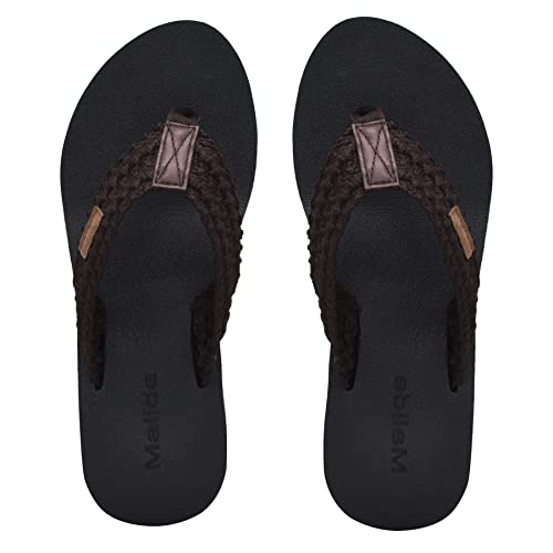 MALIDA Womens Wedge Arch Support Flip Flops Cushion Soft Rubber Midsole Platform Thong Sandals with Rubber Sole,Brown US7 by MALIDA - Used condition - Image 5