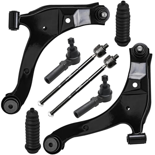 Image of Detroit Axle - 8pc Front End Suspension Kit for 2001-2010 Chrysler PT Cruiser, 2000-2005 Dodge Plymouth Neon, 2 Lower Control Arms w /Ball Joints 4 Tie Rod Ends 2 Boots 2002 2003 2004 Replacement