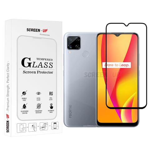 Image of ScreenUp Tempered Glass For Realme C15 - Ultra Clear, 9H Scratch Resistant, Full Coverage, Easy Install Screen Protector