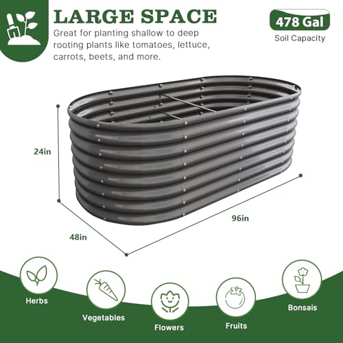 A ANLEOLIFE 8x4x2ft Galvanized Raised Garden Bed Kit, Oval Metal Deep Root Planters for Outdoor Plants Vegetables Flowers Herb, Large Bottomless, 478 Gallon Capacity- Quartz Grey - Image 4