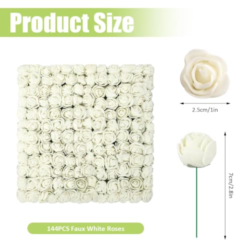 144 rosas blancas artificiales de espuma de 1 pulgada para manualidades 3