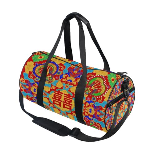 Bolsa de lona para viajes y deportes unisex con diseño tradicional de dragones chinos
