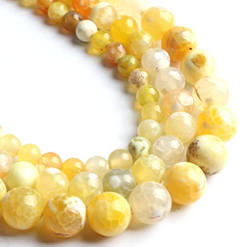 Yochus 45pcs Round Loose Yellow Fire Agate Beads for Bracelet Beads8mm Gemstone Bead Round Loose Stone Beads for Jewelry Making DIY Bracelet Necklace Earrings