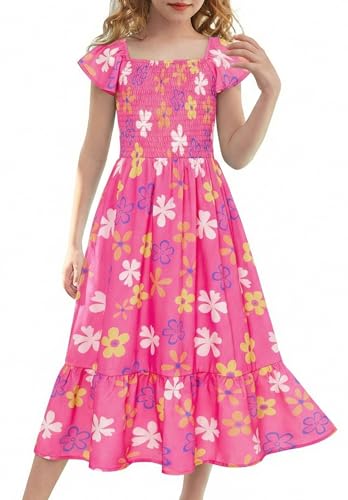 GRACE KARIN Girls Floral Easter Dresses Size 8 Tween Girl Spring Maxi Dress Kids Summer Hawaiian Dress,Hot Pink