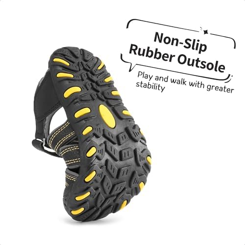 DREAM PAIRS Boys Gilrs Big Kid 181105K Black Grey Yellow Athletic Outdoor Summer Sandals Size 4 M US Big Kid