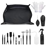 Esterilla para Plantas, Juego de Herramientas de Jardín de 16 Piezas, 48 x 48 cm Esterilla para Trasplante, Mini Juego de Herramientas para Plantas, Tapete de Jardín Plegable, para Jardinería, Macetas