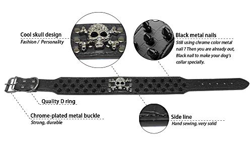 Berry Pet Spiked Leather Dog Collar - 3 Rows Bullet Rivets Studded Pu Leather - Cool Skull Pet Accessories Best Choice For Medium And Large Dogs,Black 17-20" #TOP3
