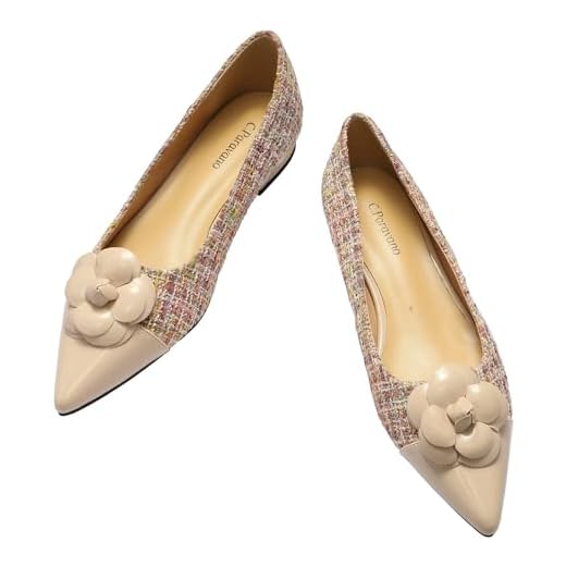 C.Paravano Flat Shoes Women I Pointed Toe Shoes for Women I Women Pumps I Tweed Shoes Women I Pointed Toe Flats I Slip on Shoes Ballet Flats (Size 38,Pink Flat)