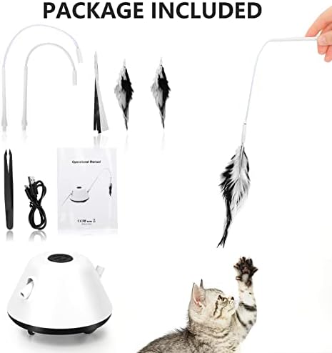 Frebento Cat Toy, Interactive Cat Toys for Indoor Cats Exercise, Automated Cat Light Toy with Light and Feathers, Self Rotating Auto Moving Kitten Toys, 3 Modes Electric Cat Toy, Robotic Cat Toy