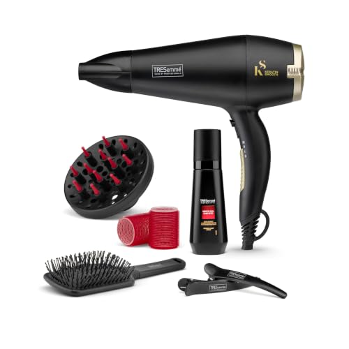 TRESemme Keratin Smooth Volume Shine Hair Dryer & Diffuser Gift Set - 2200W Powerful Blow Dryer, Heat Protection, Paddle Brush, Accessories, Black, 5543BU