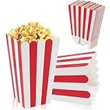 50 Stück Popcorn Tüten Klein, Popcorn Boxen, Popcorntüten Rot/Weiß Gestreift für Kino, Geburtstagsfeier, Partysnacks, Süßigkeiten Tüten (7x5x12cm)