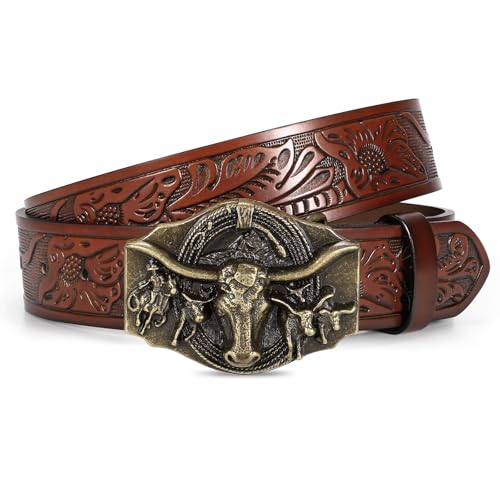 Western Leather Belt for Men Cowboy Cowgirl Belt for Jeans