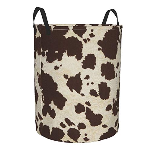 Kuoaicy Cow Print Circular Protable Storage Bin Organizer Round Basket For Laundry Hamper With Handles Bedroom Clothes Medium #TOP1