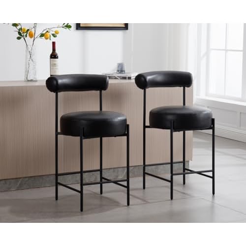 CIMOTA Cream Counter Height Bar Stools Set of 2, 26 Inch Modern Bar Chairs with Open Backs Kitchen Island Barstools with Black Metal Legs, 26 Inch/Linen Beige Linen-cream 2PCS