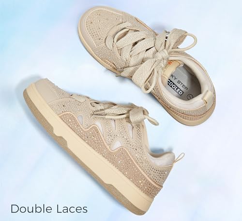 LUCKY STEP Women's Sparkle Rhinestone Fashion Sneakers Walking Tennis Bling Glitter Roaring Shoes Platform Lace up Casual Mesh Sneaker3