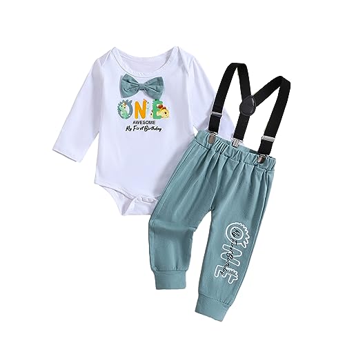 Qiraoxy Baby Junge 1. Geburtstag Outfits Fliege Strampler Hosenträger Hosen 3tlg Gentleman Kleidung Set Fotografie Requisiten Party Kleidung
