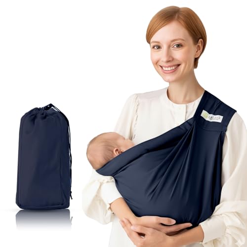 Baby Sling Carrier for Newborn to Toddler(8-45 Lbs), Cozy Wearing Baby Wrap Carrier with Adjustable Shoulder Strap Safety Buckle, Portable Lightweight Child Carrier Sling One Size Fit All Parents-Blue