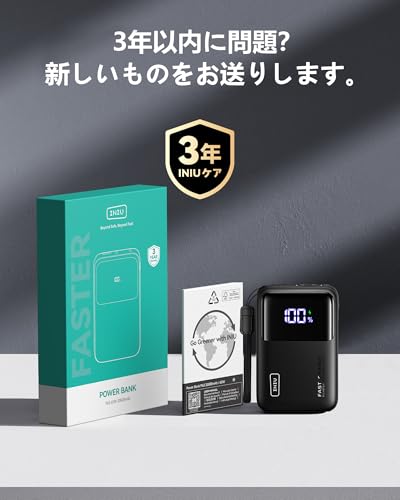 INIU 大容量 モバイルバッテリー 20000mAh 65W 超コンパクトサイズ 急速充電【USB-C入出力ポート PSE認証済 3台同時充電】ストラップ式USB Cケーブル付きモバイル・バッテリー ノートPC・タブレット・スマホ用 アウトドア/防災/緊急用の必携品 MacBook iPhone 16 / 15 & Android iPad その他各種対応【レッド】