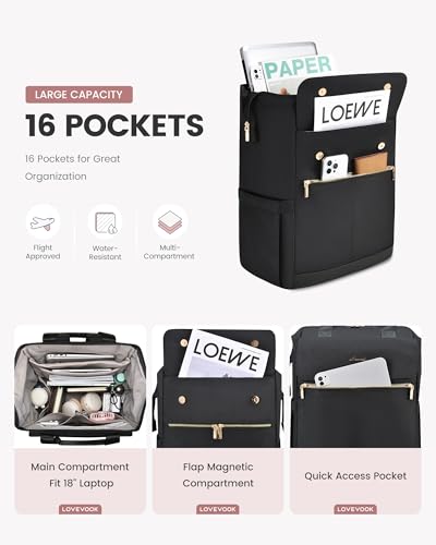 Image of LOVEVOOK 18 Inch Laptop Backpack for Women, Large Capacity Travel Backpack with Organizer Bag, Waterproof Carry on Backpack Purse Work Bag with USB Port for College Teacher Nurse, 2PCS