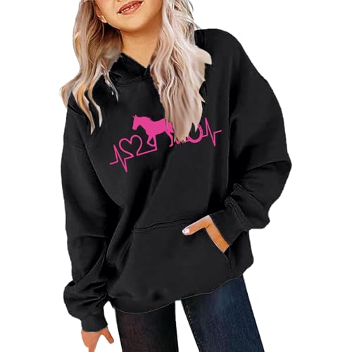 Sweat à capuche fille avec motif cheval pour loisirs extérieurs - 2