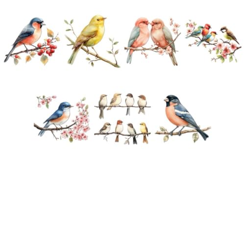WADORN 7 Styles Oiseau Sur une Branche D'Arbre Autocollants en Vinyle, Autocollants en Vinyle Imperméables et Auto Adhésifs Oiseaux Volants Colorés pour Vitres Voitures Tasses Ordinateurs Portables