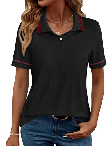 Suéter polo de punto acanalado para mujer que estiliza la silueta con cuello V holgado