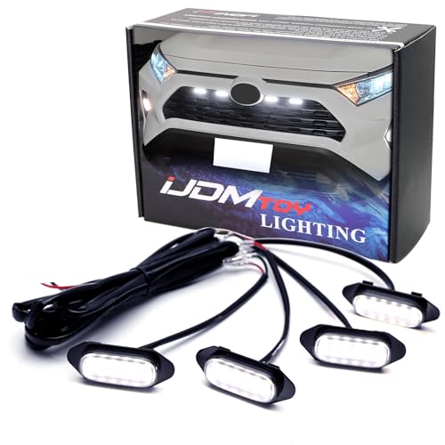 iJDMTOY Smoked Lens Front Grille TRD Style Xenon White LED Lighting Kit Compatible with Toyota 2019-2025 RAV4, Includes (4) 12-SMD Smoke Cover LED Grille Lights & Wiring Harness