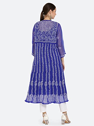Image of FAWOMENT Women's Georgette Yok Anarkali Kurta with Intricate Lucknowi Chikankari Fine Hand Crafted Embroidery